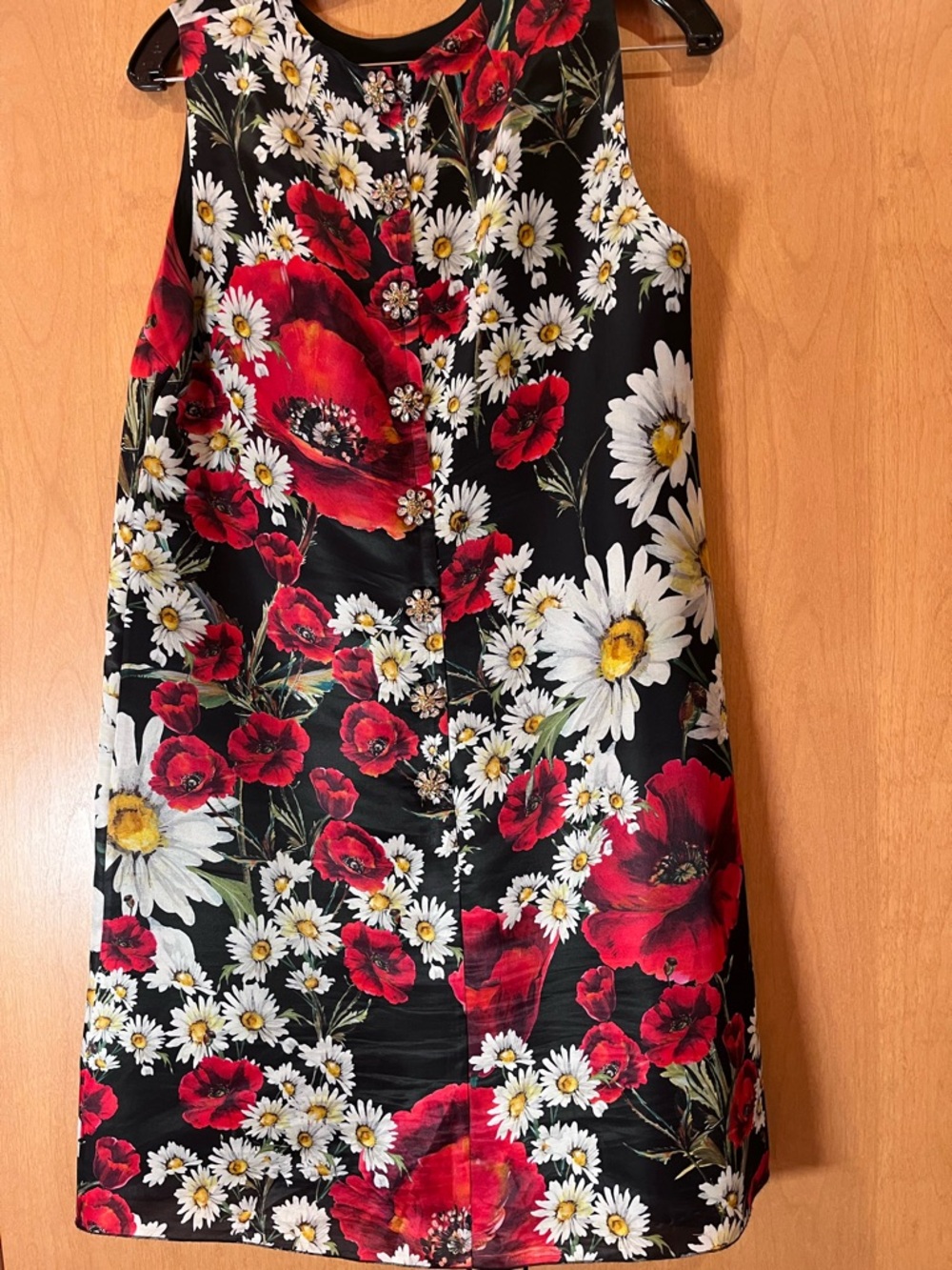 Dolce & Gabbana Silk Mini Black Dress with Red and White Floral Print - Picture 2 of 6